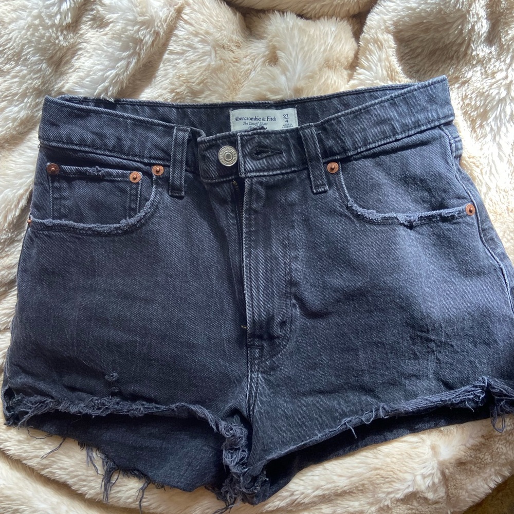 Abercrombie and Fitch High Rise Cut Off Curve Love denim shorts